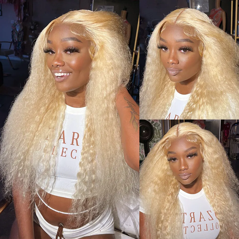 Ombre Blonde 13*4 Lace Front Wig glueless preplucked Natural Deep Wave Jerry Curly Wigs High Quality Heat Resistant Fiber Look Like Human Hair