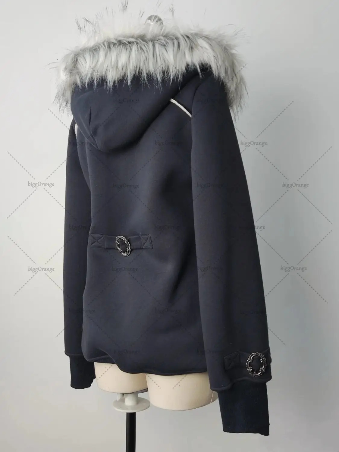 Gothic Punk Fur Collar Zipper Hoodie Y2K Harajuku Rhinestone Sweatshirt Women Casual Retro Trendy Clothing 250110