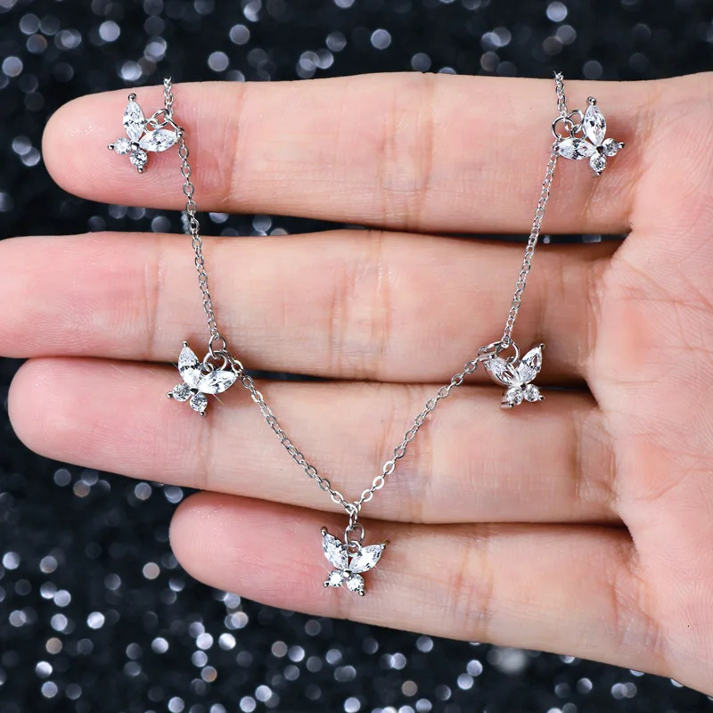 IOGOU Butterfly Choker Necklace Gift Engagement Wedding Jewelry 925 Sterling Silver Simulated Diamond Pendant for Women 250109