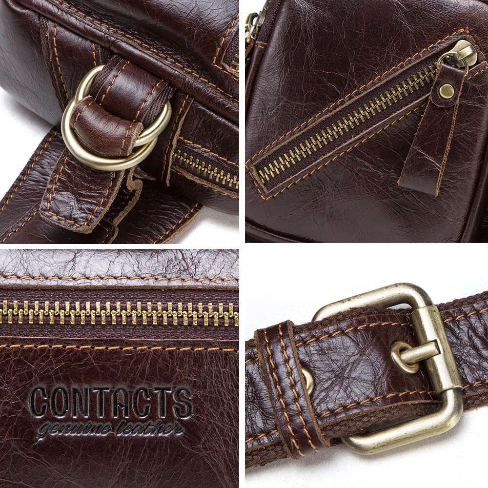 Contact's Genuine Leather Men's Belt New Small Fanny Pack Top Quality Male Waist Bag For Cell Phone Travel Chest Bags Man