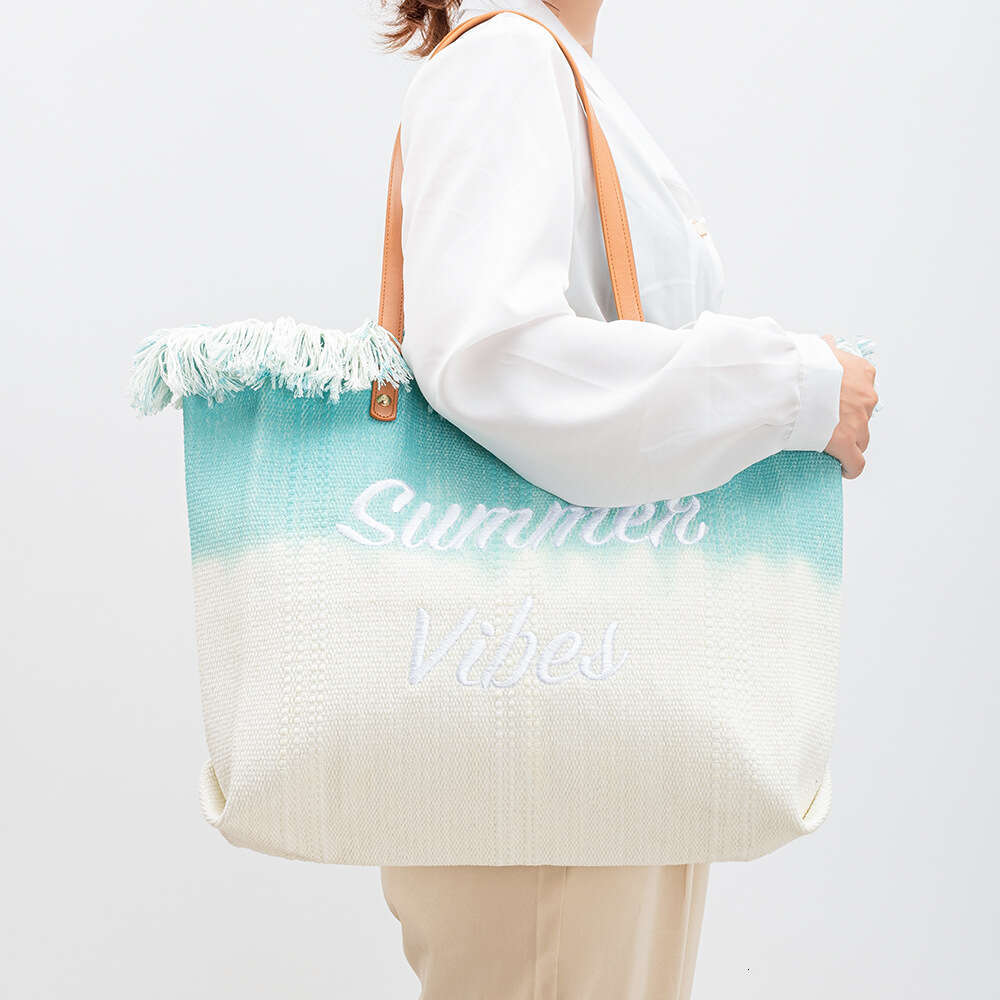 Embroidered Tote Tassel Sail Fabric Magnetic Buckle Commuting Underarm New Beach Shoulder Bag, Summer