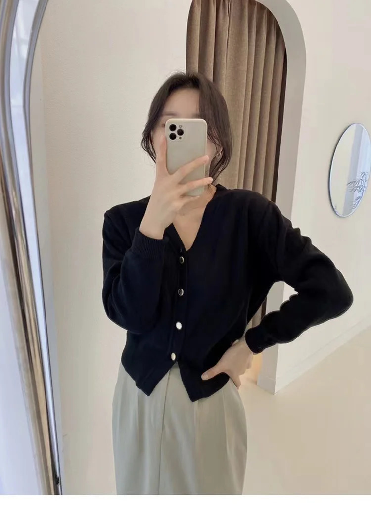 Long Sleeve Cashmere Cardigan Women Knitted Sweaters Autumn and Winter VNeck Top 250108