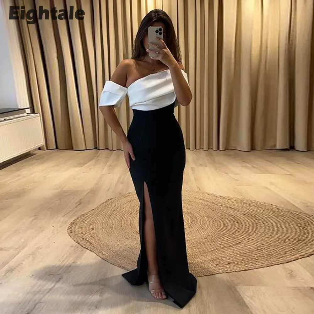 Eightale White and Black Evening Dress Customized Mermaid Wedding Party Prom Gown Side Slit Formal Strecthy Ballkleider 250106