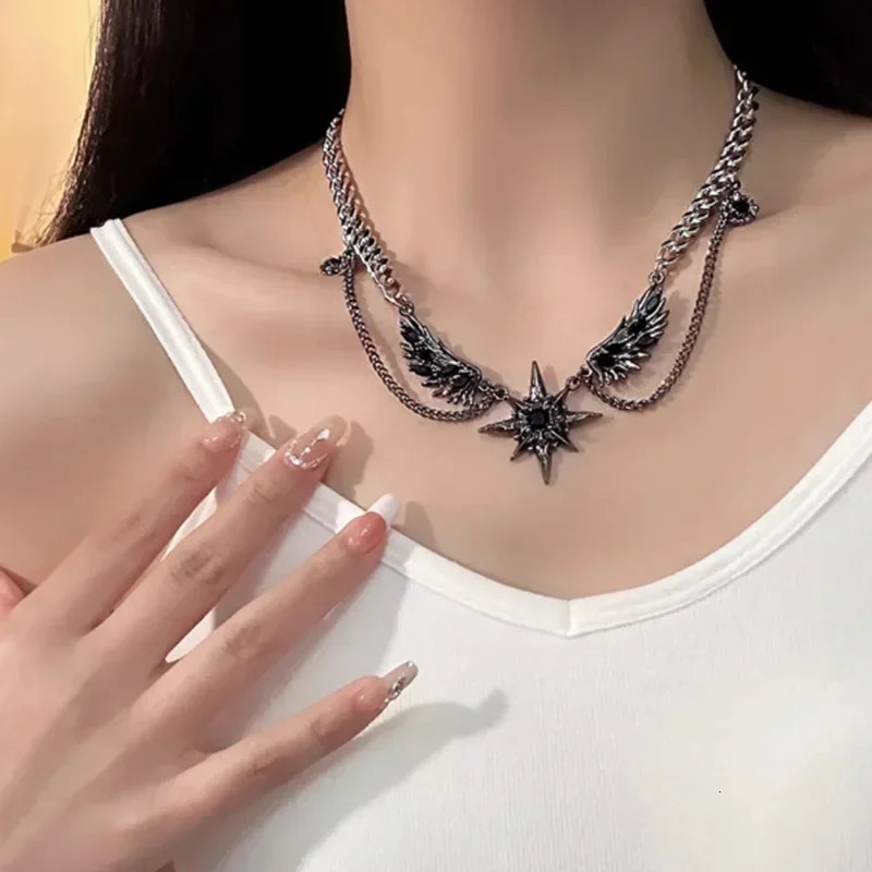 Gothic Layered Pendant Necklace Y2K Accessories Stainless Steel Jewelry Women Trend 250109