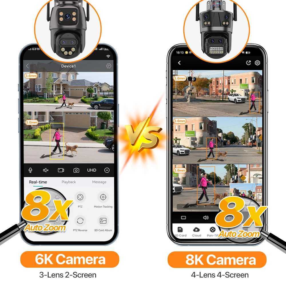 8K WiFi IP Camera Four lens Outdoor 6K PTZ Security Camera 8X Zoom Automatic Tracking IP66 Waterproof Security CCTV Monitoring iSee X250110