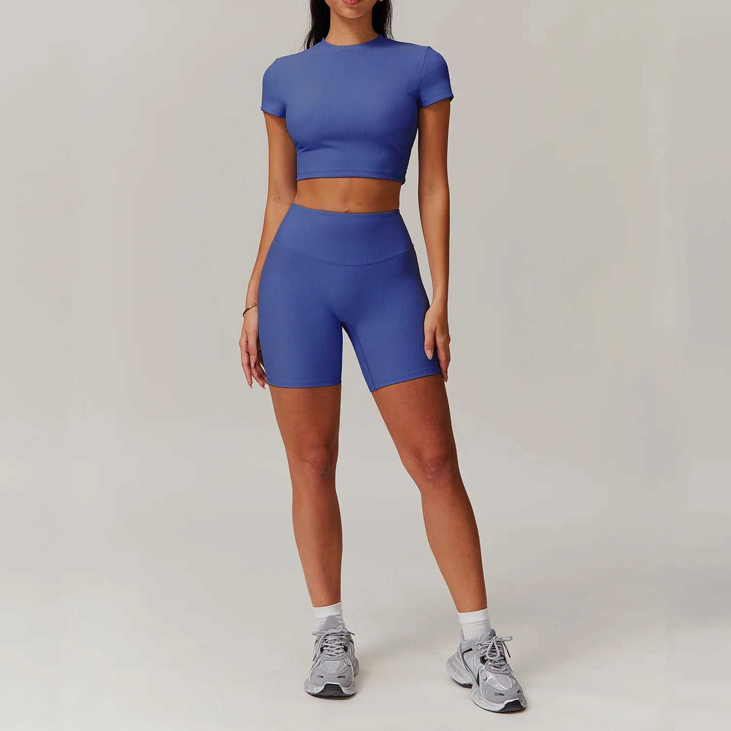 2PCS Women Yoga Set Workout Tracksuits Sportswear Gym Clothing Fitness Long Sleeve Jacket High Waist Leggings Ribbed Sports SuitXJ250109