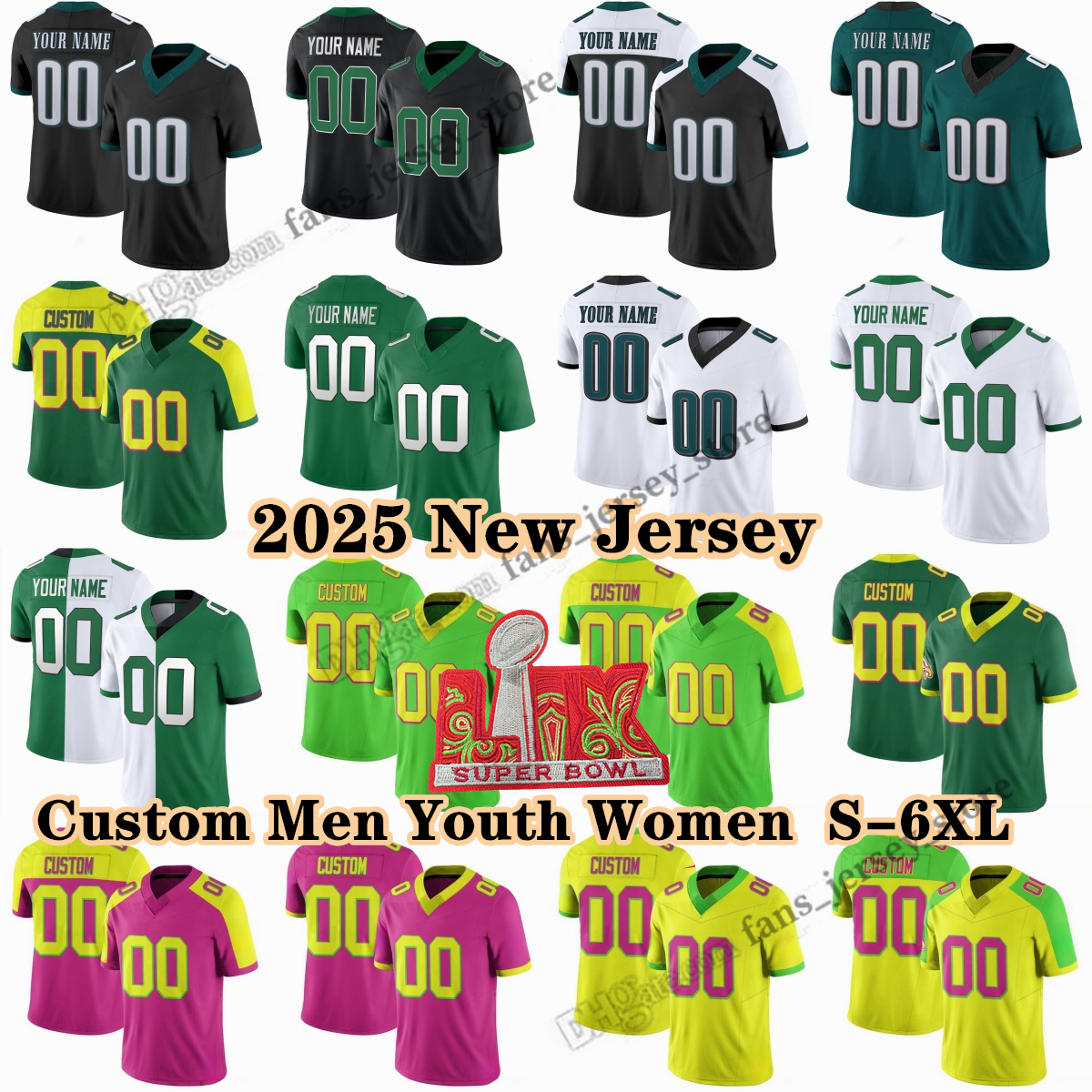 2025 Super Bowl Patch Custom DlY Football 1 Jalen Hurts Jersey Stitched 20 Brian Dawkins Kelce Barkley Goedert Smith Brown Carter DeJean Jerseys S-6XL any name