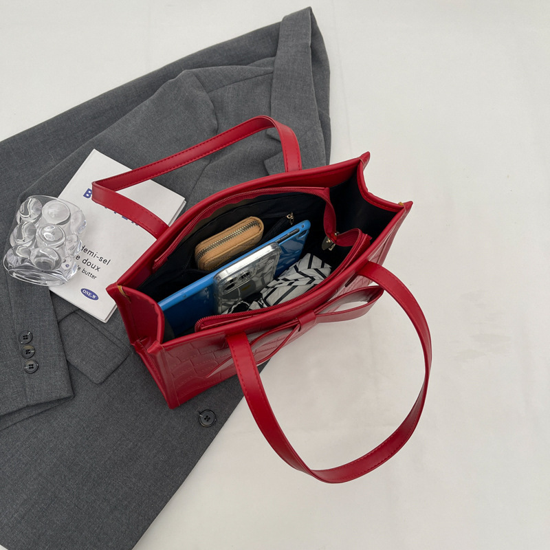 New Designer Red Bow Bag Large Capacity Handbag Women's Bag Checkerboard Casual Bag Christmas Party Bag