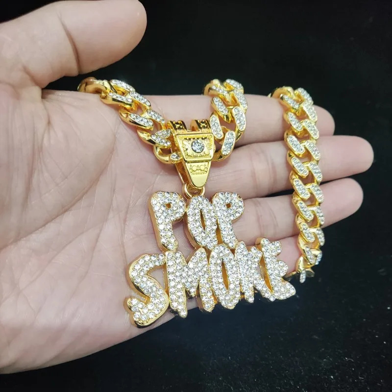 Men Women Hip hop POP SMOKE Rapper Pendant Necklace Crystal Cuban Chain HipHop Iced Out Necklaces Fashion Jewelry 250109