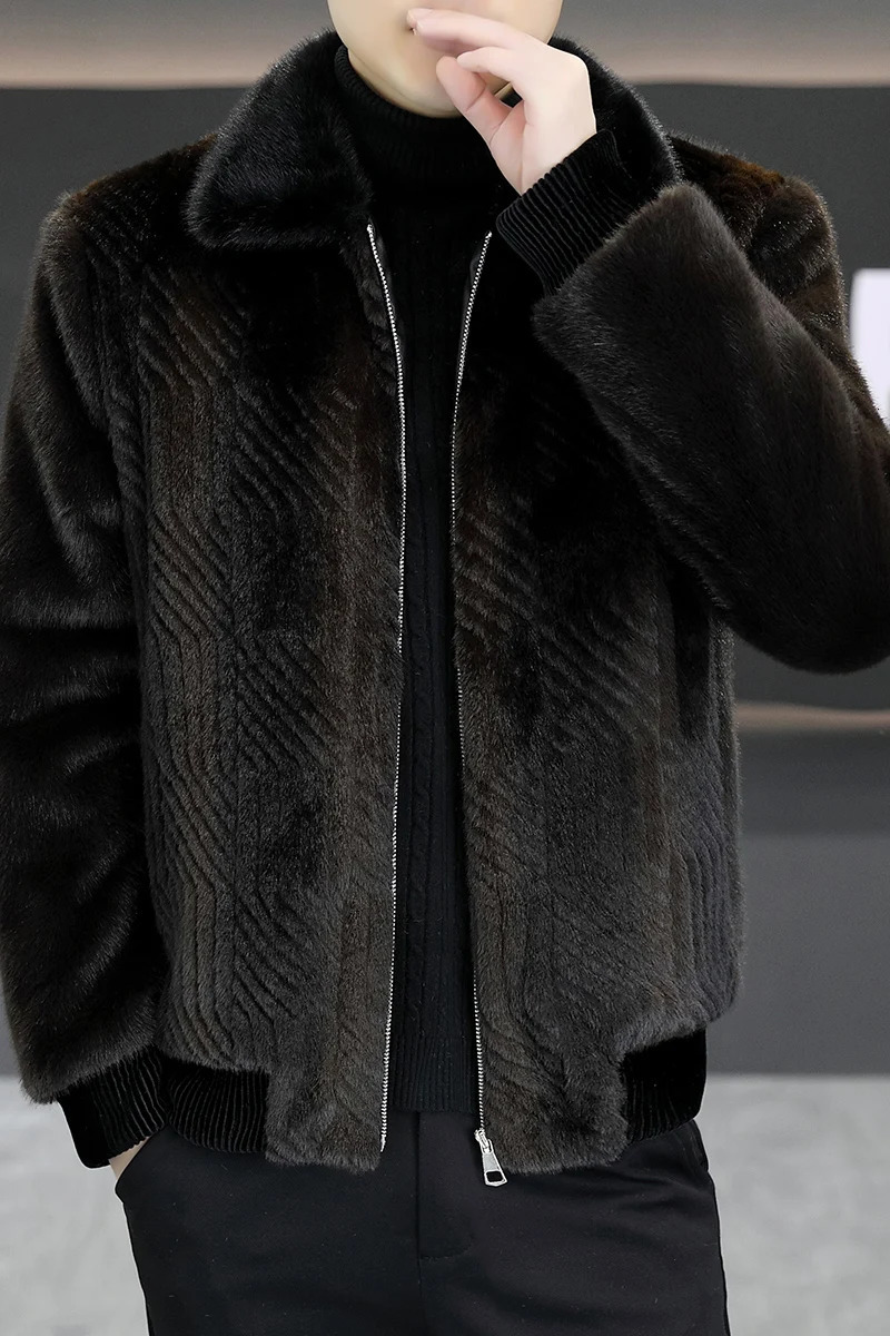 Winter Mens Faux Fur Jacket Cotton Thick Suede Collar Casual Mink Business Coats Men Clothing 250107