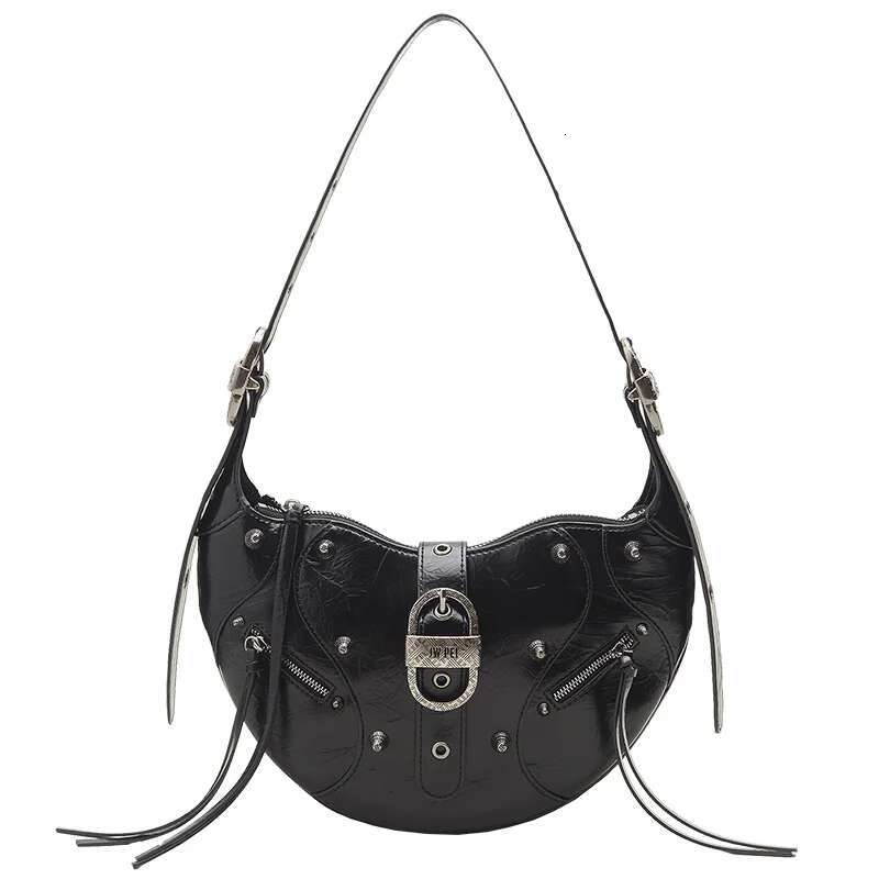 JW Croissant Niche Design Summer New Motorcycle Series Rivet Cool Sass Shoulder Cross-Body Bag Handbags