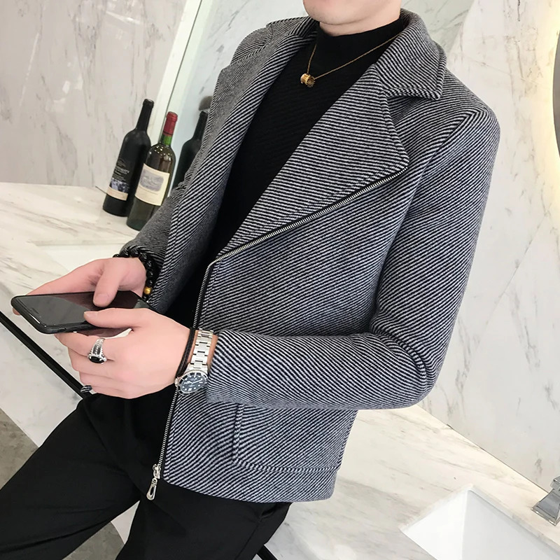 Winter Mens Autumn Coat Turndown Collar Wool Blend Men Pea Single Breasted Overcoat Trench 250106