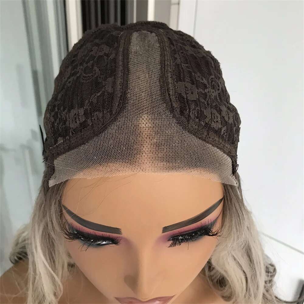 Wear And Go Layered Cut Pre Plucked Beginner Synthetic Lace Front Wig With Bangs Straight Wigs For Women Highlights