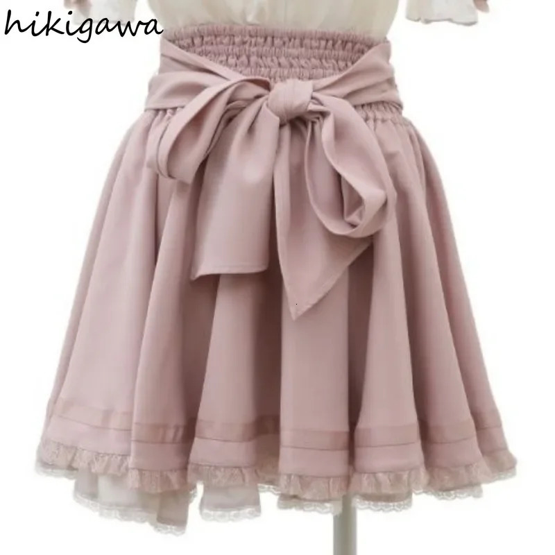 Faldas Mujer De Moda Japanese Women Skirts Patchwork Lace Bow Jupe Plaid Summer Saia High Waist Aline Fashion Y2k Skirt 250106