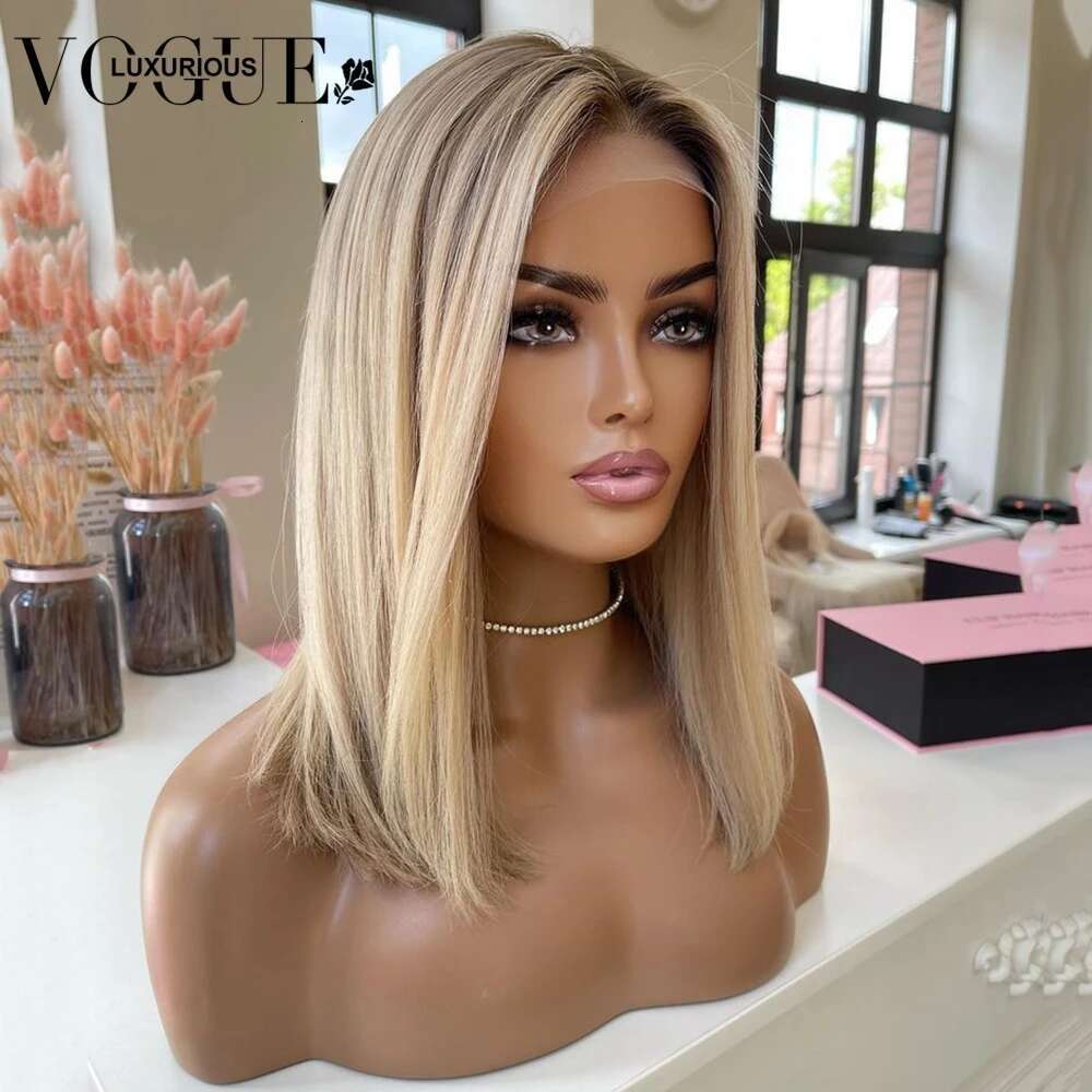Frosted Wheat Blonde Short Bob 13x4 Lace Front Wig Brazilian Remy Human Hair Pre Plucked Ombre Ash e Cut 13x6 Frontal Wigs