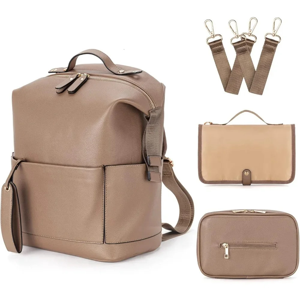 1pc Mommy Bag Pu Leather Diaper Backpack Bag with Changing Pad Baby Organizer Baby Nappy Bag Mummy Daddy Backpack 250106