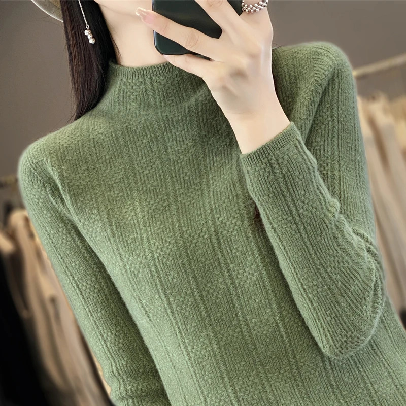 Autumn Mock Neck Sweater Women High Quality Knit Long Sleeve Top Fashion Slim Winter Female Basic Soft Warm Pullover Pull Jumper 250108