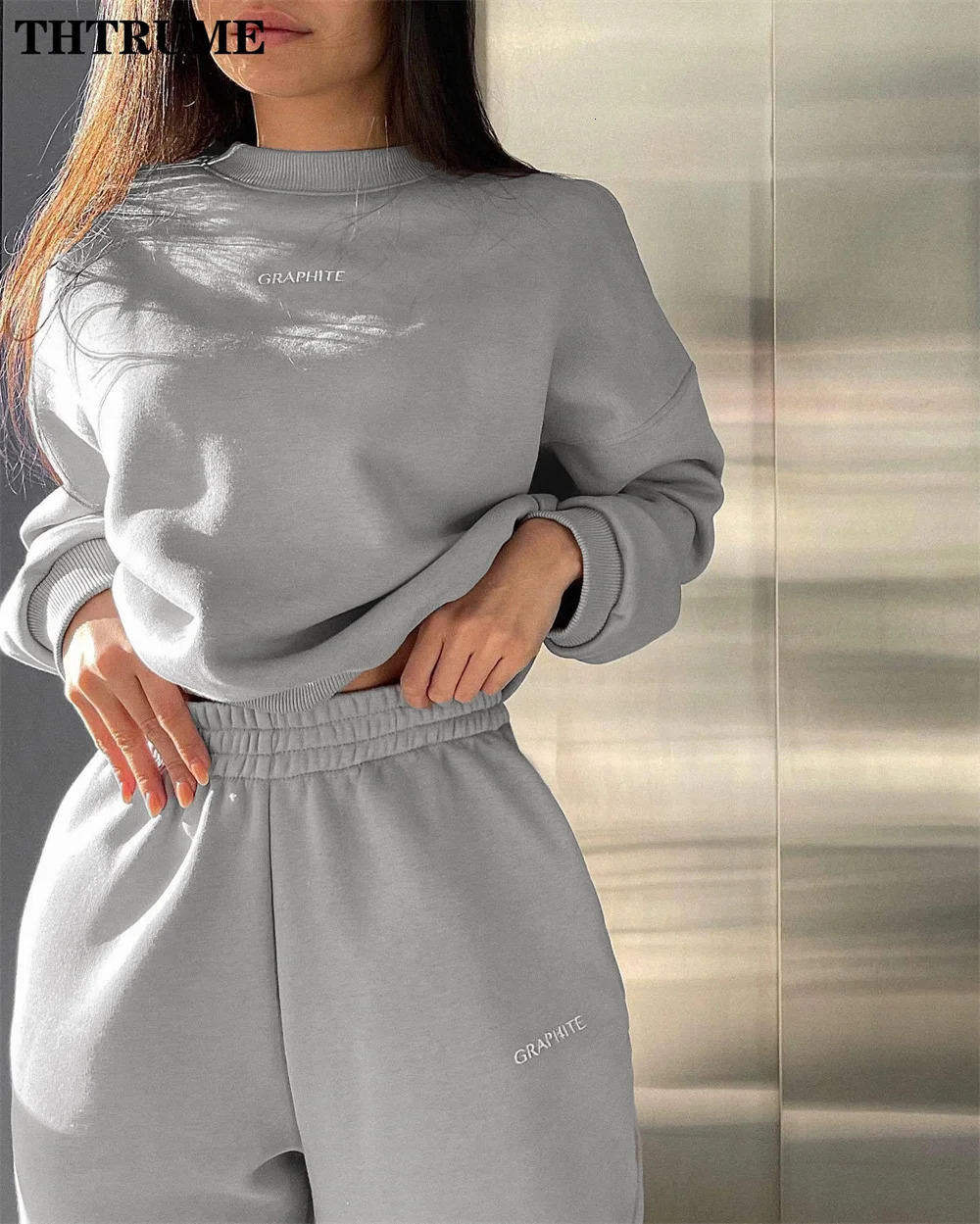 Autumn Winter Two Piece Sets Fashion Women Long Sleeve ONeck Letter Print Hoodies Pocket Pants Outfits Casual Streetwear 250106