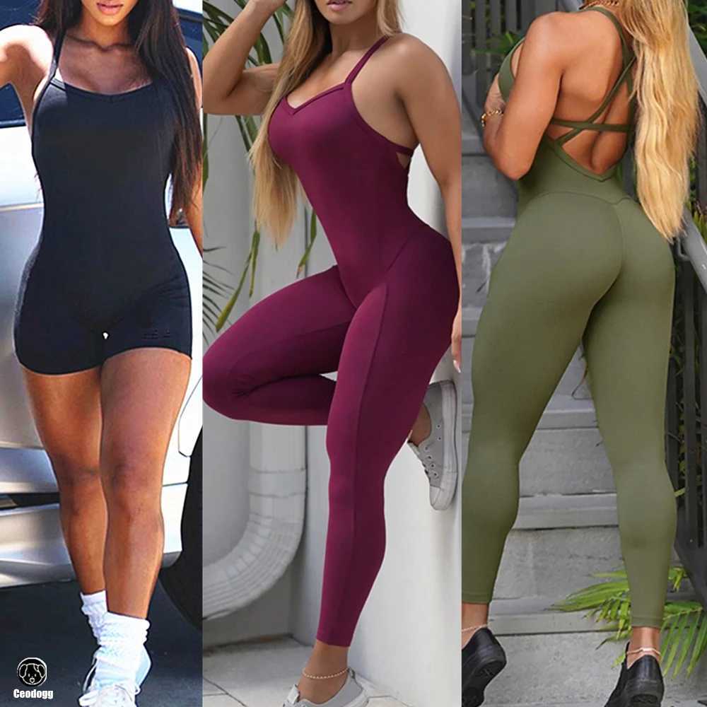 Backless Sports Woman 2023 Lycra Fitness Overalls One Piece Jumpsuit Shorts Sport Outfit Gym Workout Clothes for Women SportwearXJ250109