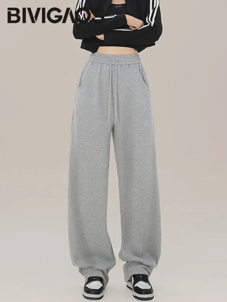 BIVIGAOS American Style Sports Pants Women Autumn Winter High Waist Straight Wide Leg Cotton Casual Gray Sweatpants 250108