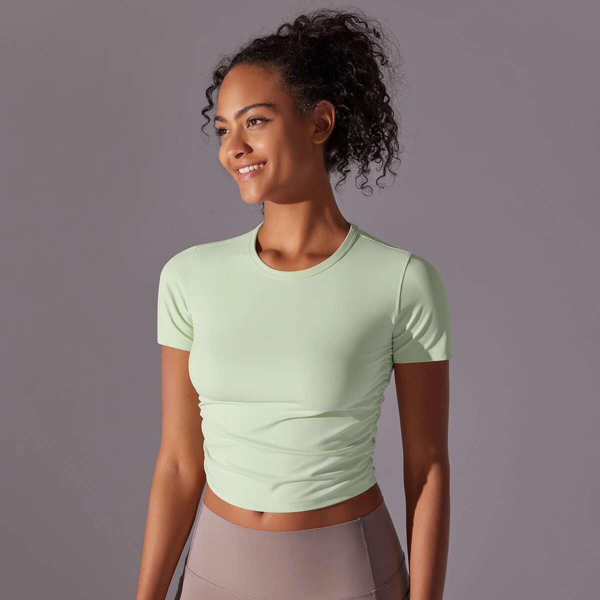 Women Sports Shirts Short Sleeve Solid Color Workout Yoga Wear Stretch Fiess Tank Gym Clothes Sportswear Running T-Shirts