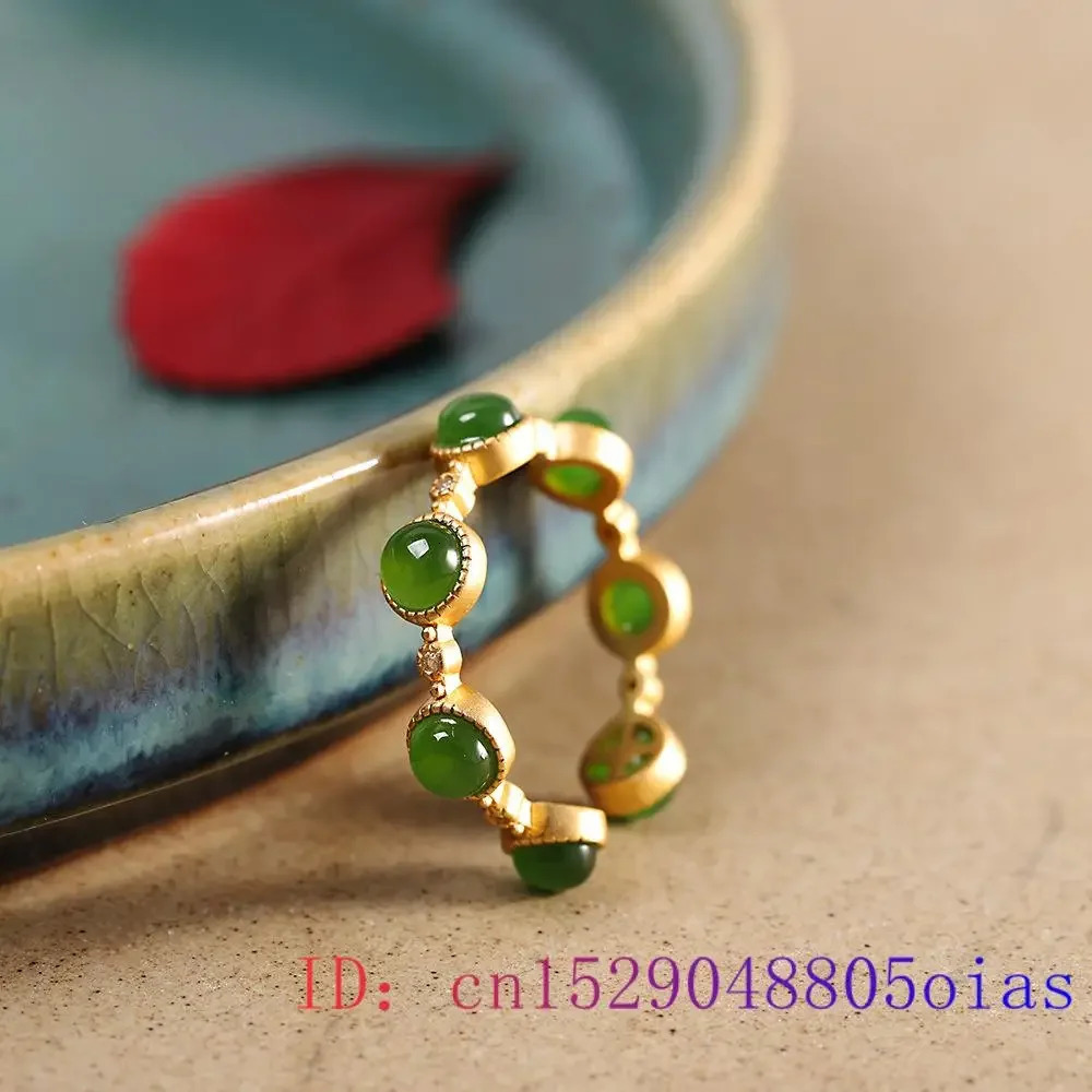 Green Jade Rings for Women Charms Jewelry 925 Silver Talismans Gift Natural Adjustable Ring Gifts Gemstone Gemstones 250106