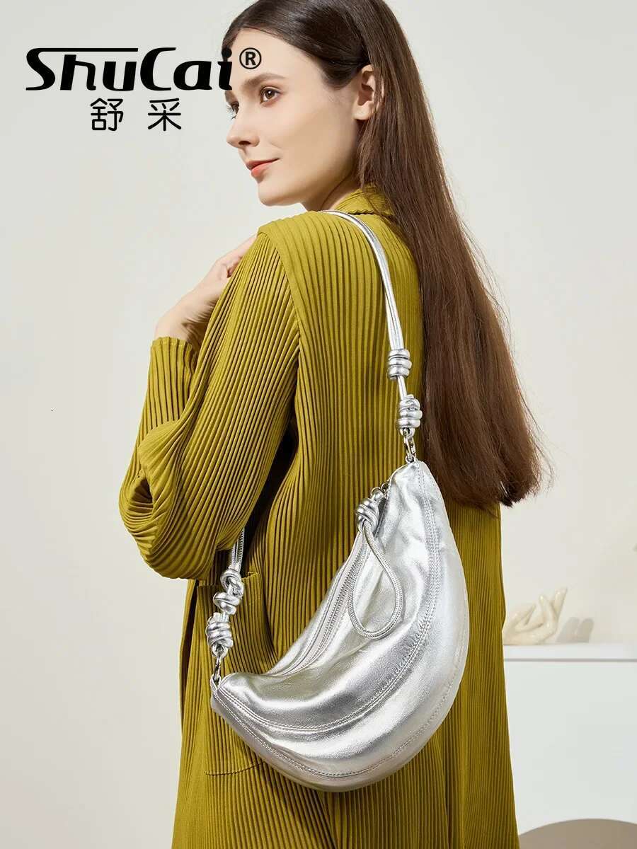 SHUCAI Dumpg Cowhide Bag Soft Leather Large Capacity Minimalist Shoulder Crossbody Bags Women Female Sier 2025 New