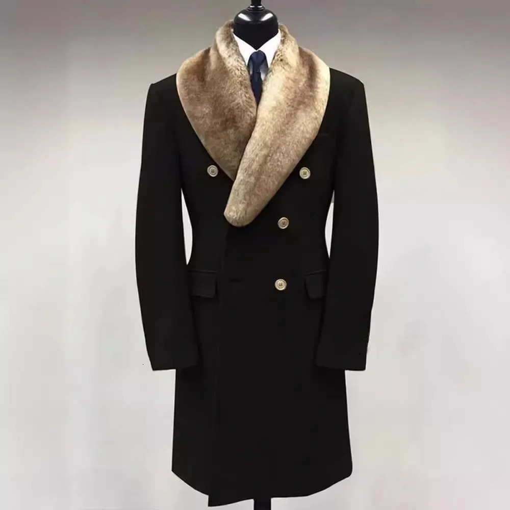 European and American Mens Woolen Lapel Medium Long Doublebreasted Coat Autumn Winter Solid Color Casual 250106
