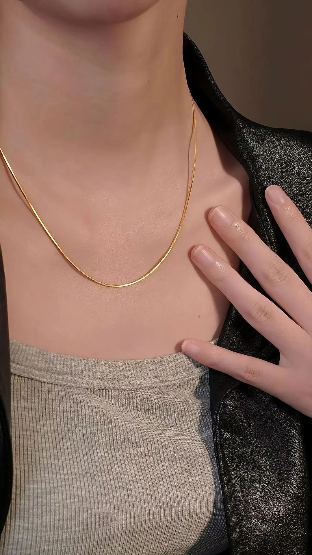 AU999 real gold necklace simple and elegant niche ladies 24K clavicle chain advanced versatile for your girlfriend 250109