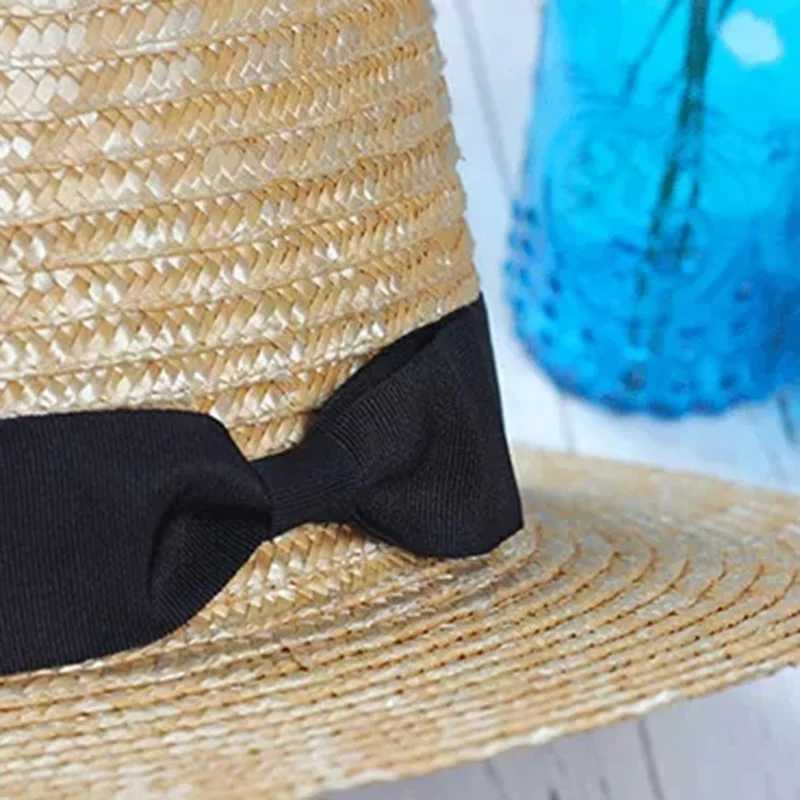 New Summer Warm Rowing Beach Hat Wide Edge Fem Casual Panama Hat Womens Classic Flat Bow Knot Straw Hat Warm Fizz Hat X250109