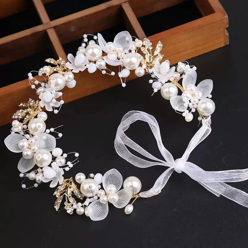 Spring Bohemian Girls Bridal Pearl Hair Headdress Flower Wreath Bride Garland Head Hoop Headbands Jewelry Children Gifts 241228