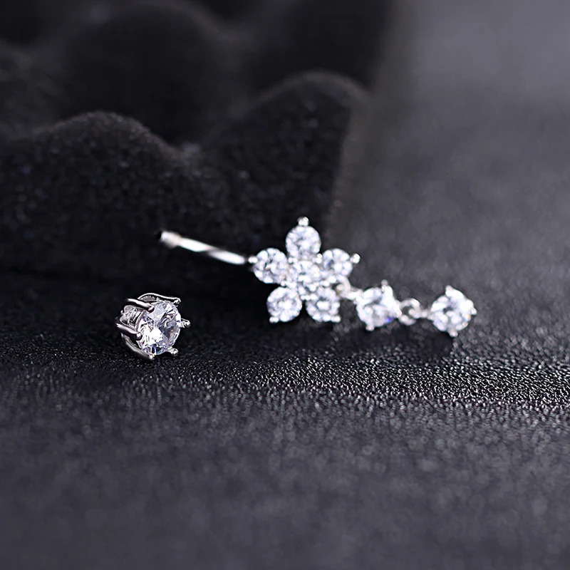 Hypoallergenic 925 Sterling Silver Plum Blossom Flower Navel Piercing Belly Button Rings Romantic Zircon Body Jewelry Women Gift 250107