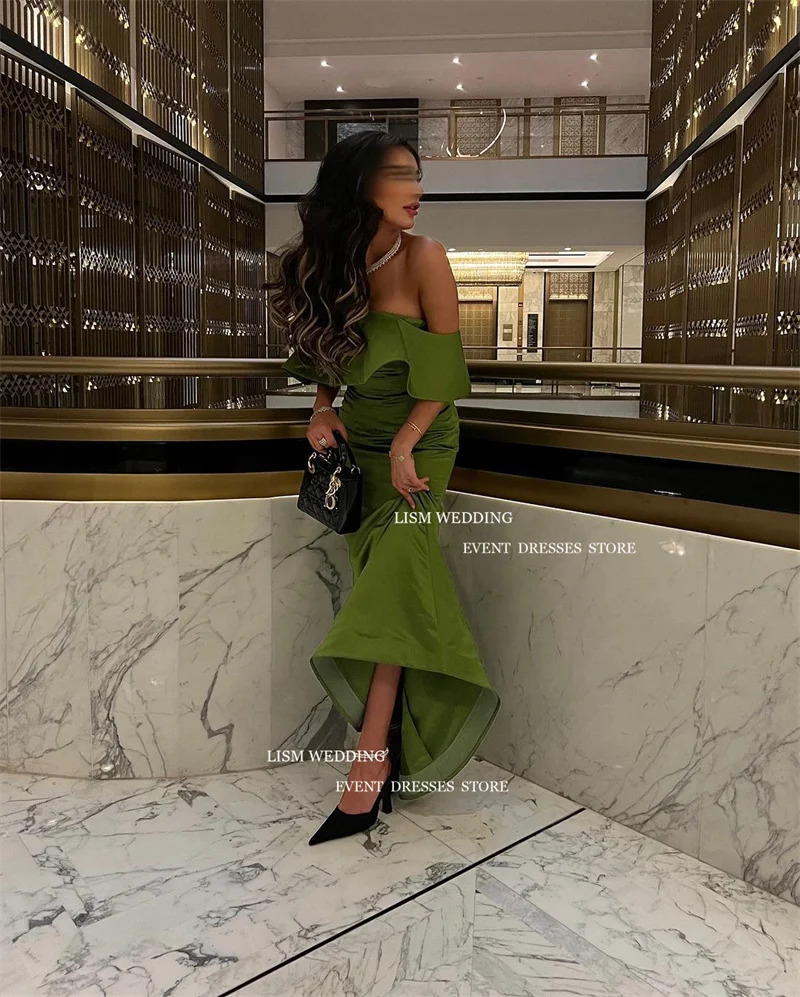 LISM Elegant Dark Green Mermaid Evening Party Dresses Off Shoulder Customized Ankle Length Formal Occasion Dress Event Prom Gown 250106