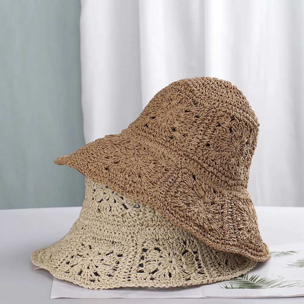 2023 Wens straw hat crochet hat bucket hat UV protective hat beach hat Wen Visors foldable Fem summer sun hat X250109
