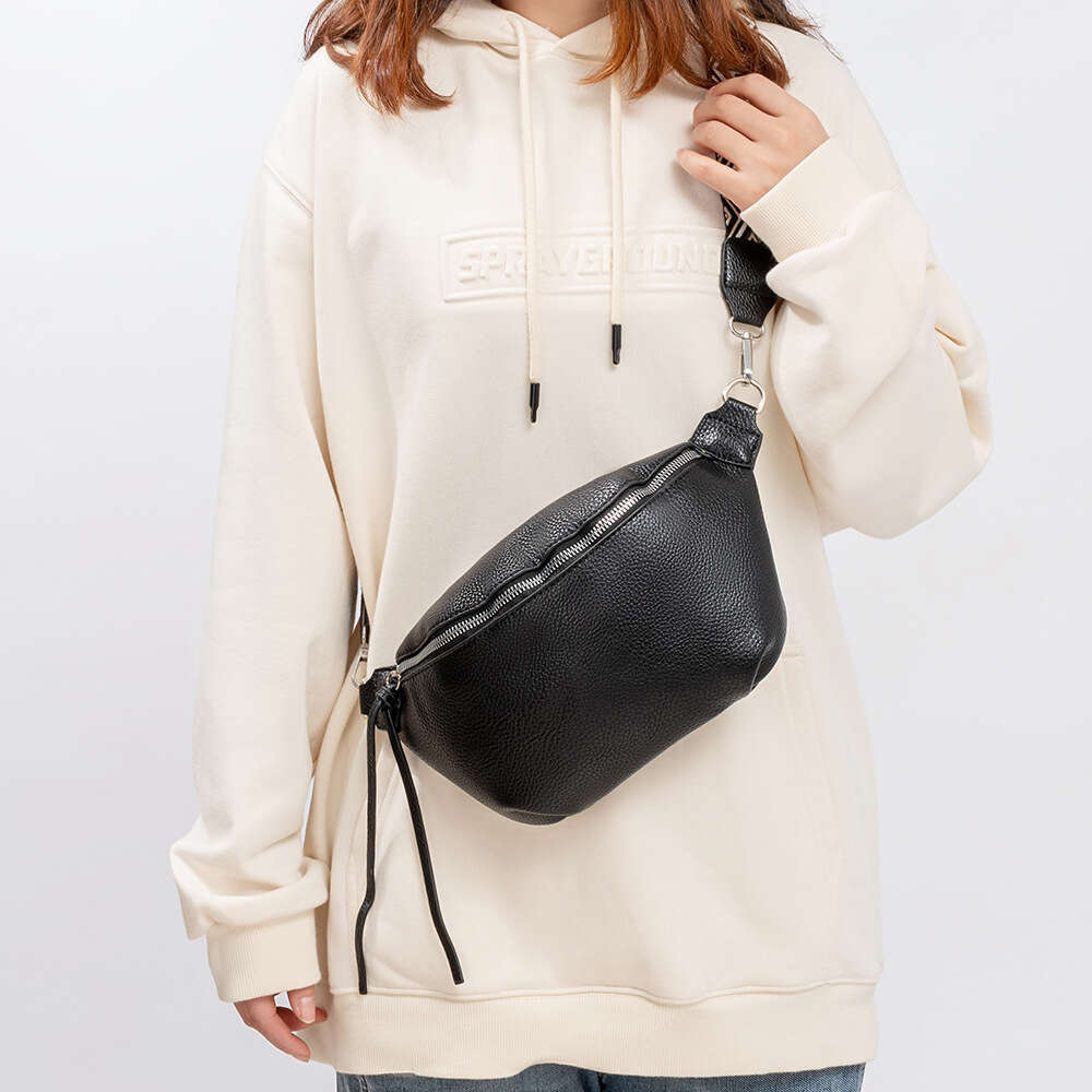 Leather Chest Crossbody Women's Large Capacity Pleated Waist Bag, Leisure Travel Zipper Small Backpack