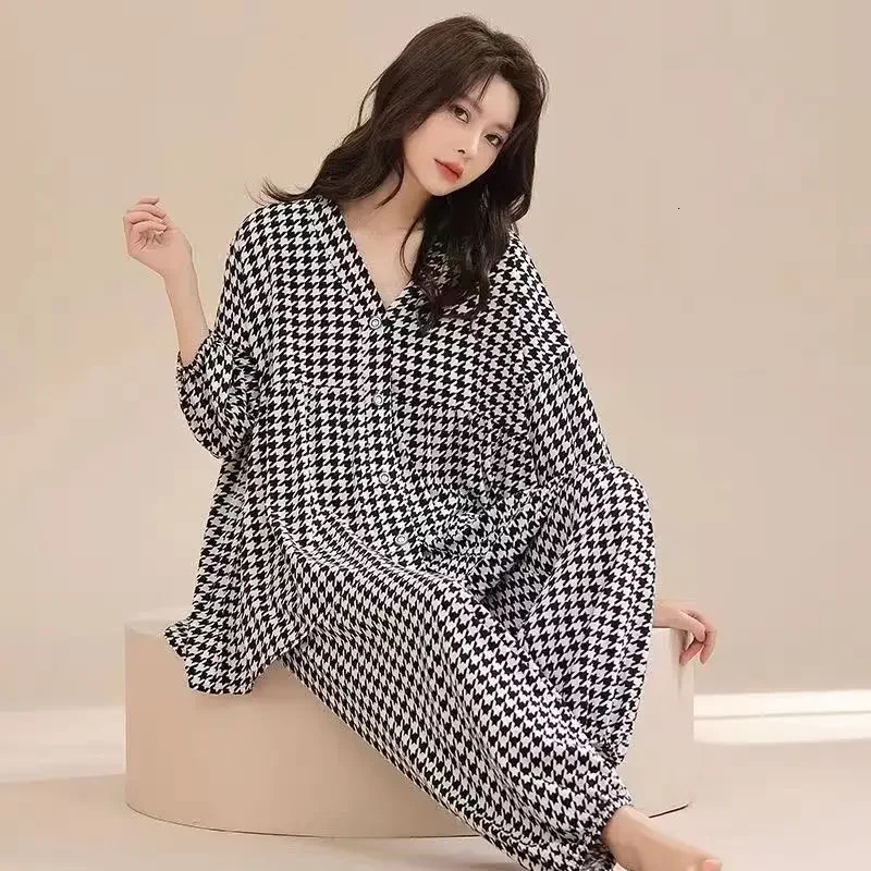 Pajama Pants Set Long Sleeve Womens Clothing Spring Autumn Button Cardigan Comfortable Casual Fashionable Breathable 250106