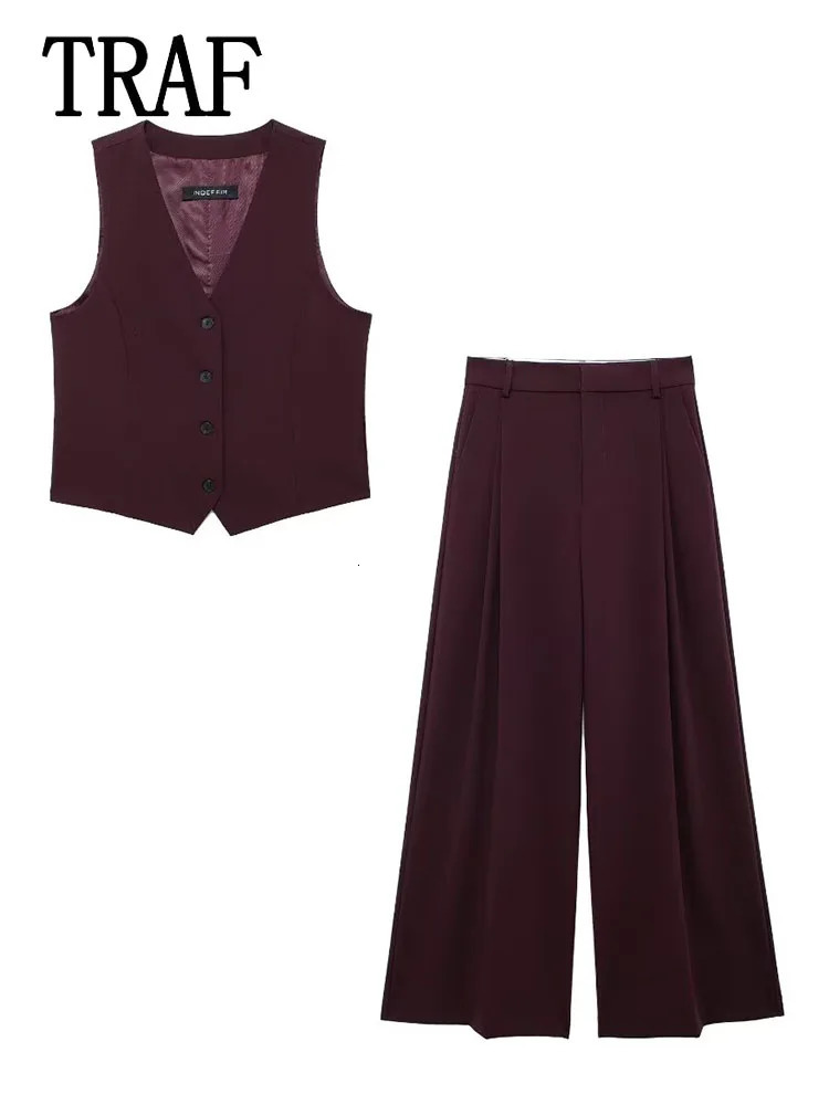 TRAF Office Straight Pants Sets For Women 2 Pieces Fashion Vest Top Womens Suit Casual Two Piece Set Outfit 250106