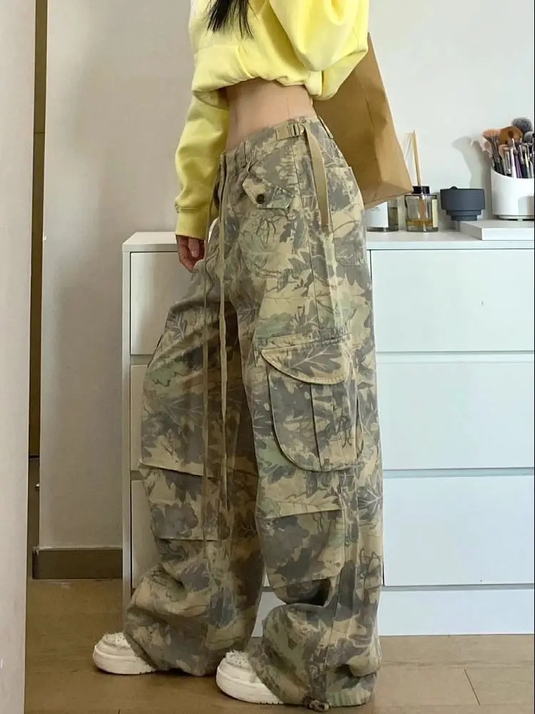 HOUZHOU Vintage Y2k Camouflage Cargo Pants Women Hip Hop Style Wide Leg Camo Pants Tie-dye Streetwear Grunge Aesthetic 90s Pants 250109