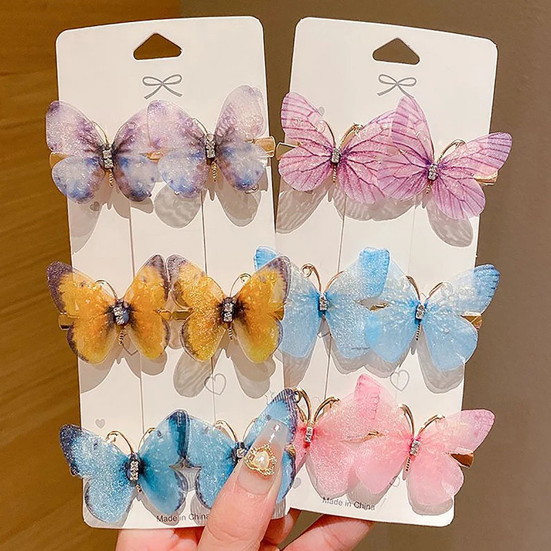 1pc Random Colorful Butterfly Hairpins Girl Hair Clips Barrette Sweet Ornament Rainbow Headwear Accessories 241228