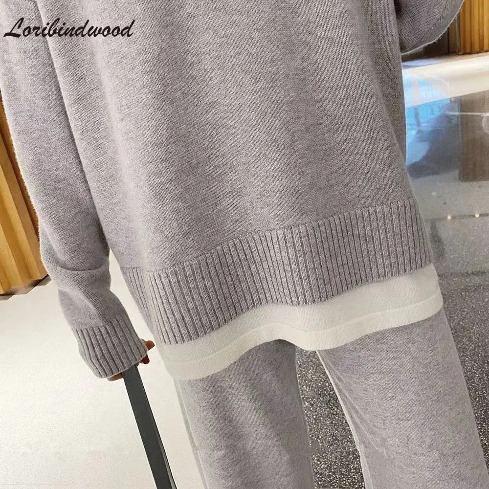 Vintage Chic Style Knitted Sportswear TwoPiece Suit Autumn And Winter Fashion Loose Sweater WideLeg Pants Sets 250106
