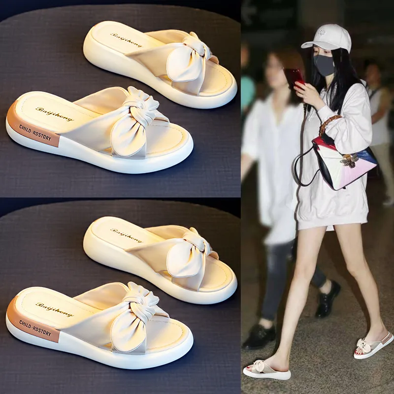 Women's White Open-Toe Bow Knot Flats - Comfy & Stylish Summer Sandals with Soft Sole