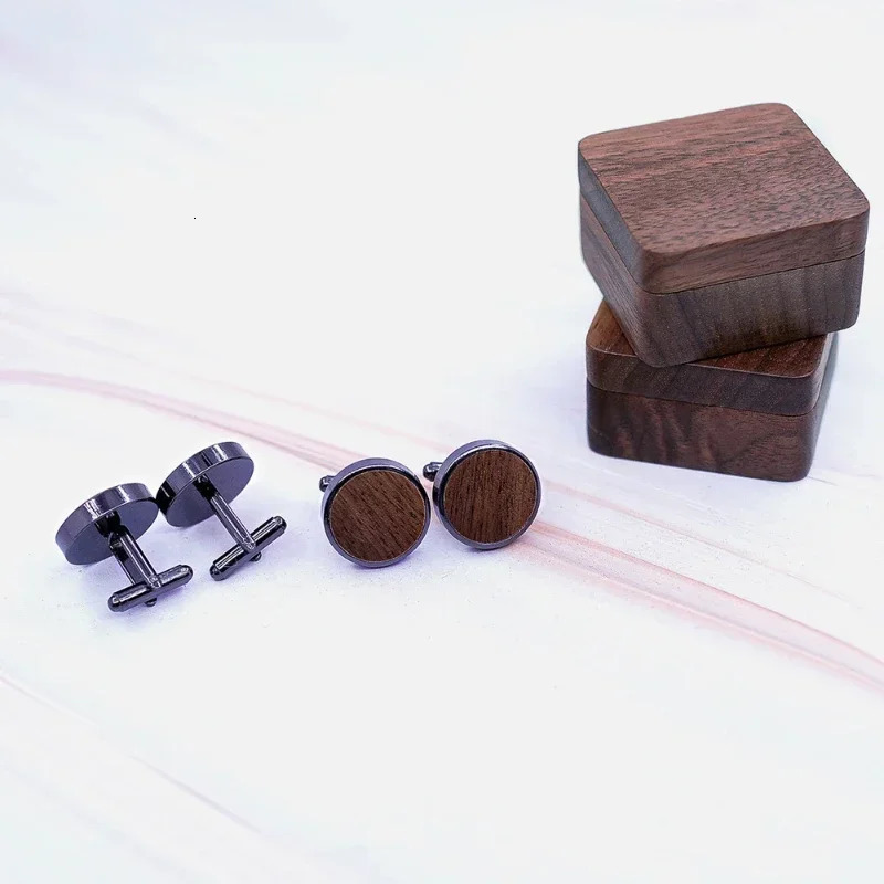 Mens Fashion Wooden Cufflinks Box Magnetic Cover Solid Wood Wedding Anniversary Gift Jewelry Packaging 250106