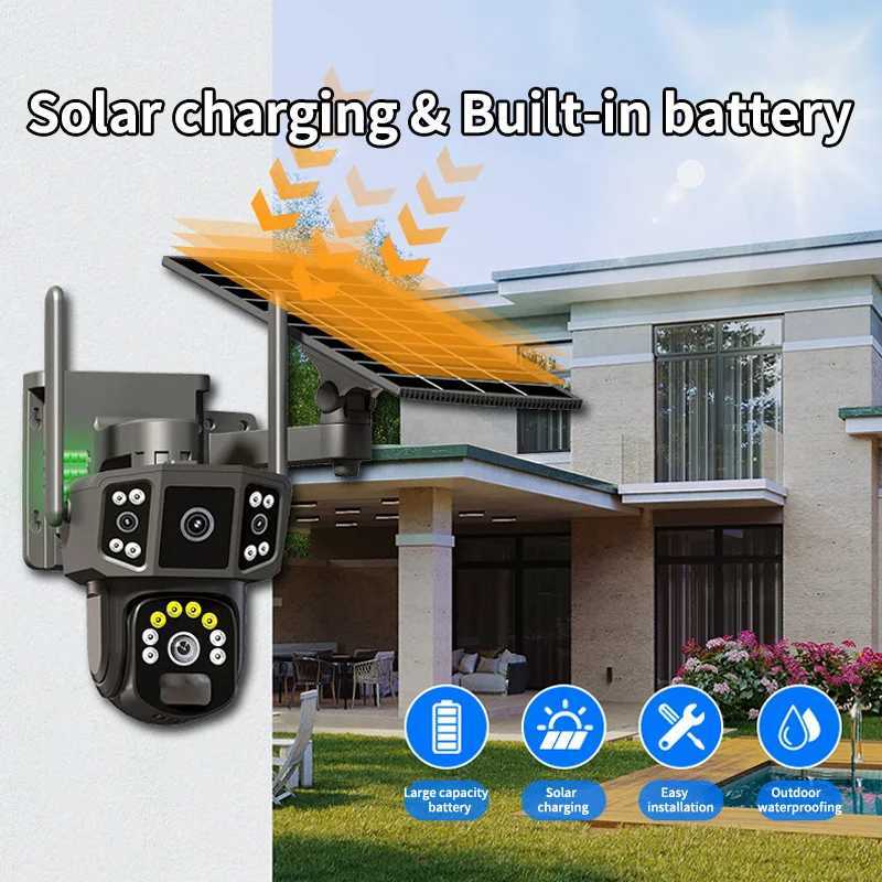 Solar Camera 4G SIM card WiFi wireless network 360 IP 8MP 4K high-definition CCTV battery dual lens outdoor smart home security monitoring X250110