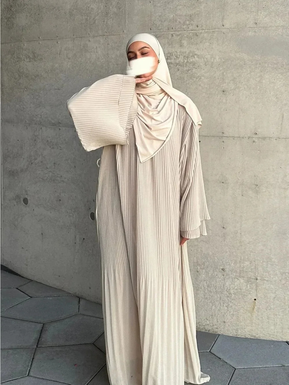Eid Muslim Dress for Women Pleated Flare Sleeve Jalabiya Kaftan Islam Vestidos Arab Long Robe Ramadan Morocco Dubai Abayas 250106