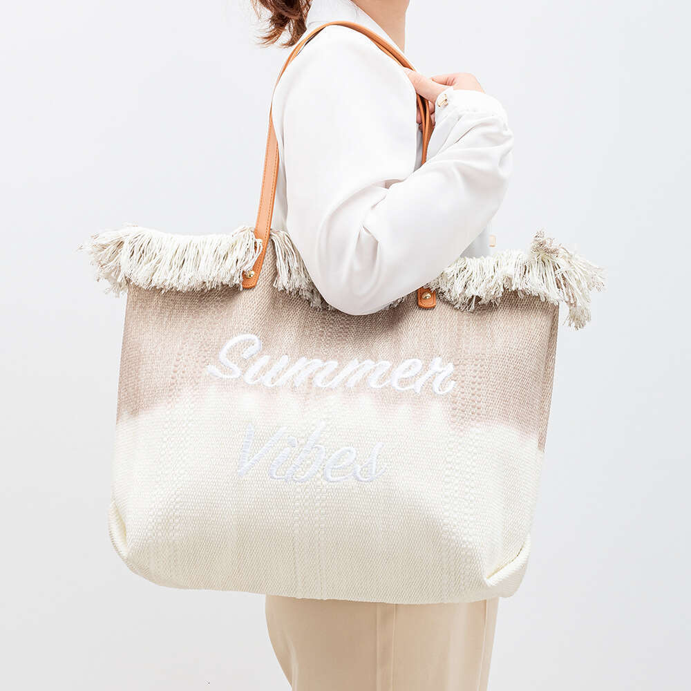 Embroidered Tote Tassel Sail Fabric Magnetic Buckle Commuting Underarm New Beach Shoulder Bag, Summer