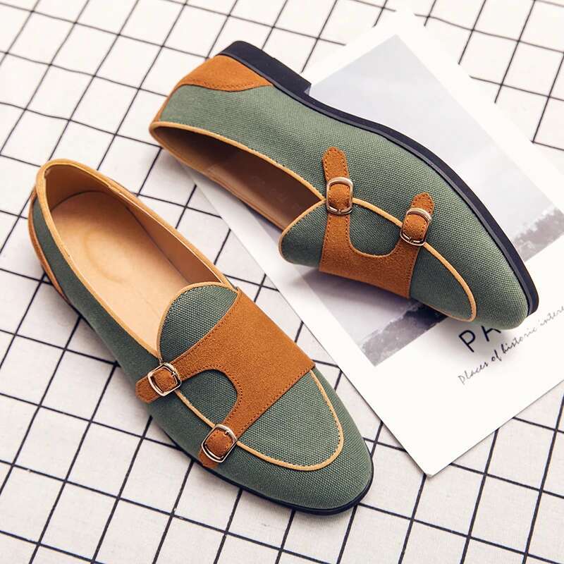 Canvas Leather Casual Brand Handmade Penny Loafers Men Slip On Flats Driving Dress Shoes White Green Moccasins