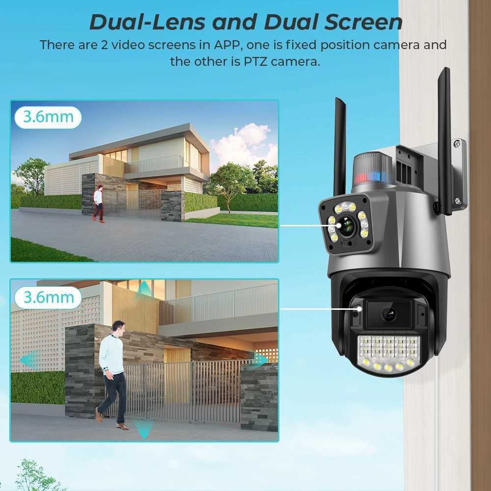 8MP 4K IP Camera Outdoor WiFi PTZ Dual lens Dual screen Automatic Tracking Waterproof Safety Video Surveillance Alarm Light X2501101