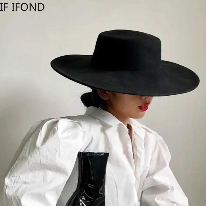 French Warm Hat Width Brim 10CM Fe Hat Winter Wool Derby Wedding Jazz Hat Flat Top Felt Hat X250109