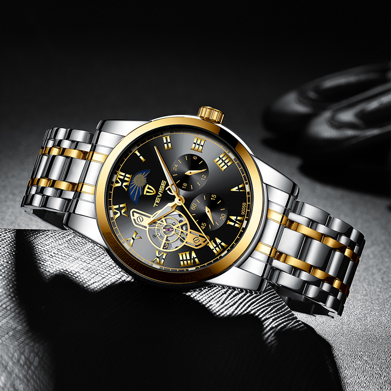 TEVISE Luxury Watches Automatic Multifunctional Mens Five-needle Mechanical Watch Popular and Fashionable Mens Watch Large Dial. T042-9005B