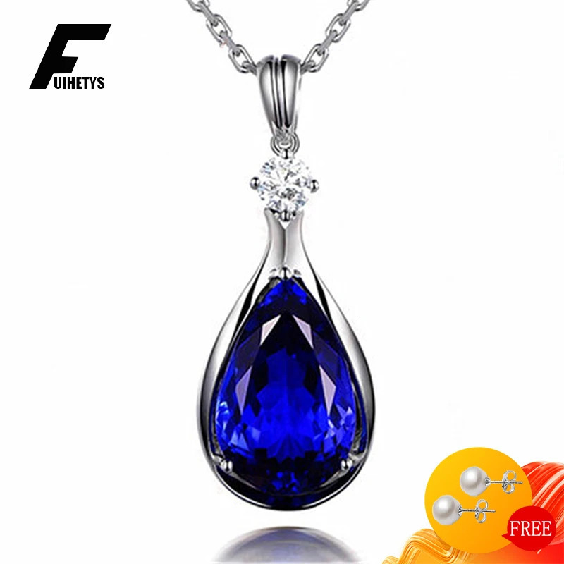 y Necklace for Women 925 Silver Jewelry Accessories Water Drop Shape Sapphire Zircon Gemstone Pendant Wedding Party Gift 250109